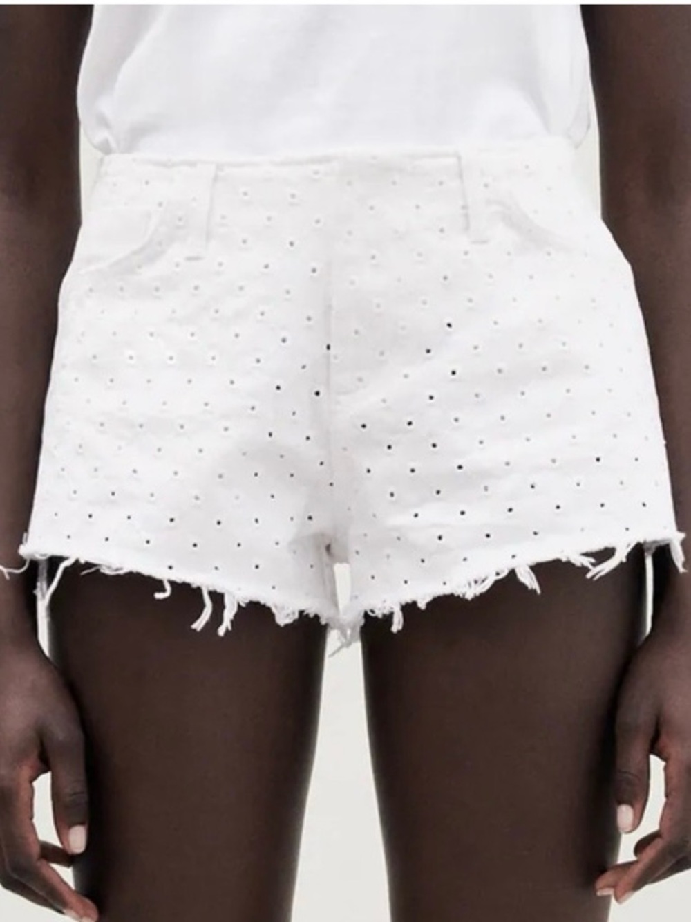 NWT Zara White Eyelet Frayed Hem Jean Mini Shorts 8